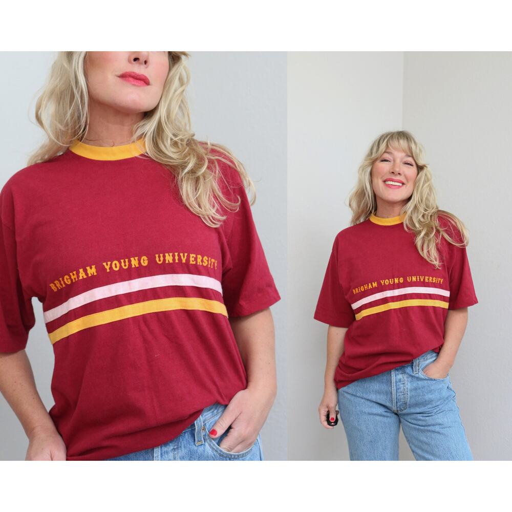 1980's Vintage Champion Brigham Young University T-shirt Womens LG XL Mens MD LG